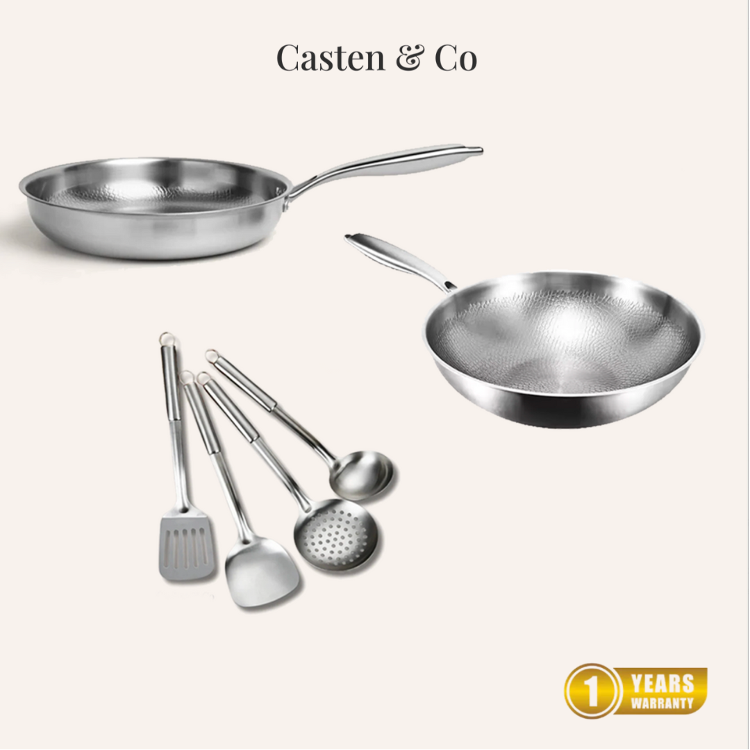 Dúo Esencial: Set 2 Sartenes + Utensilios